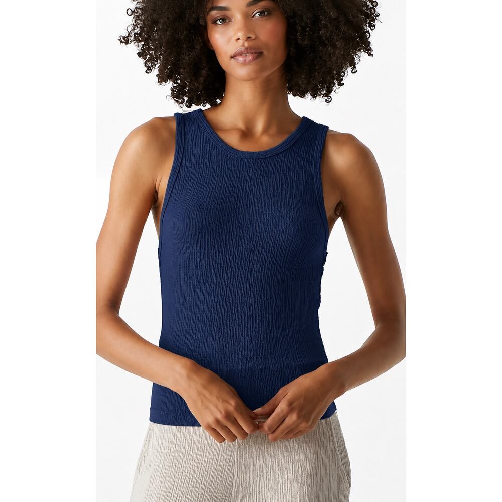 Michael Lauren Kira Easy Tank Crinkle Knit Nocturnal Blue NWT Size Large